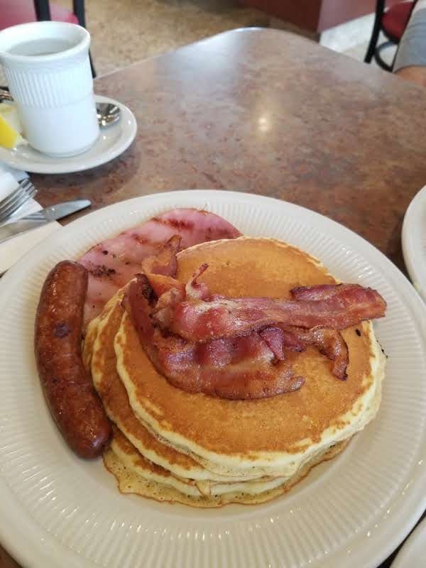 Golden Brown Pancakes with Canadian Bacon